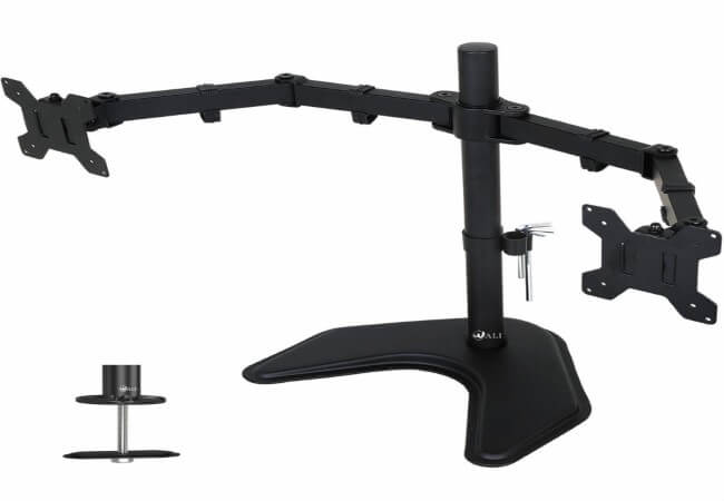 WALI-Free-Standing-Dual-LCD-Monitor-Fully-Adjustable-Desk-Mount-Fits-2-Screens-up-to-27-inch-22-lbs.-Weight-Capacity-per-Arm-with-Grommet-Base-MF002-Black