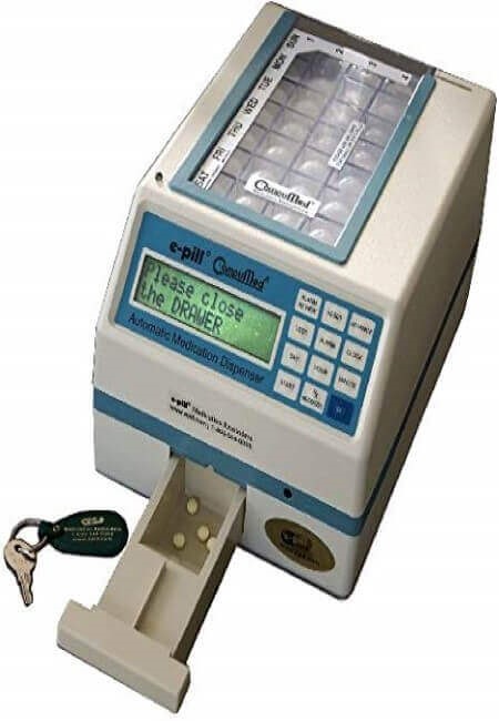 Automatic-Pill-Dispenser-Tamper-Resistant-Long-Alarm-and-Text-Message.-Locked-pill-dispenser.-e-pill-MD3-works-for-patients-prescribed-pain-medications-or-class-II-narcotics