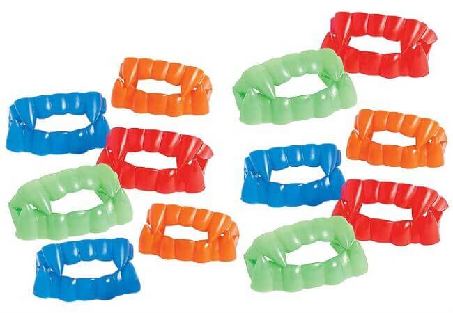 Kicko-Vampire-Fangs-12-Pack-2.5-x-1.75-Inches-Assorted-Bright-Colored-Plastic-Dentures-Dracula-Fangs