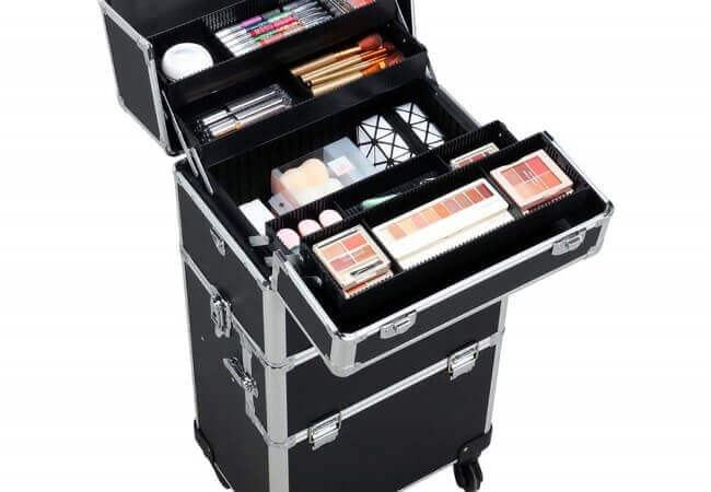Yaheetech-3-in-1-Rolling-Make-Up-Case-Trolley-Aluminum-Makeup-Train-Case